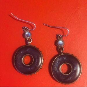 BLUE MOON Beautiful Vintage Brass + Labradorite  Circular Drop Earrings